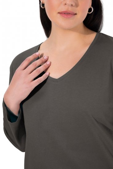 Ulla Popken Back To Basics V-Neck Relaxed Fit Cotton Tee Graphite Grey - Тениски - Дамски тениски