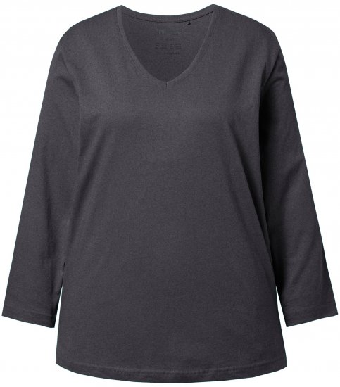 Ulla Popken Back To Basics V-Neck Relaxed Fit Cotton Tee Charcoal Grey Melange - Тениски - 