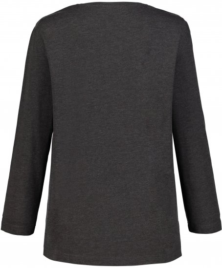 Ulla Popken Back To Basics V-Neck Relaxed Fit Cotton Tee Charcoal Grey Melange - Тениски - 