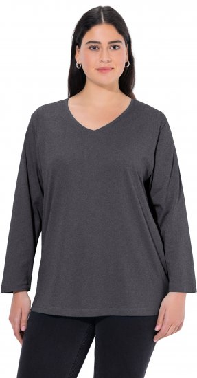Ulla Popken Back To Basics V-Neck Relaxed Fit Cotton Tee Charcoal Grey Melange - Тениски - 