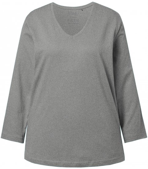 Ulla Popken Back To Basics V-Neck Relaxed Fit Cotton Tee Light Grey Melange - Тениски - 