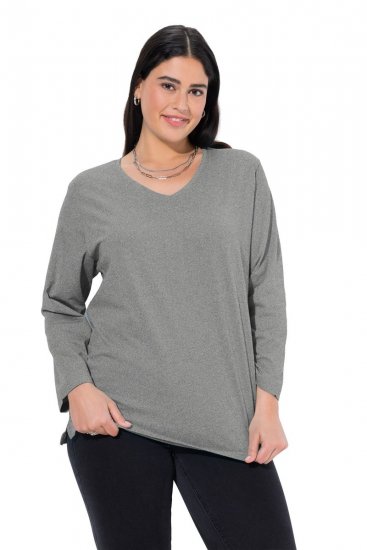Ulla Popken Back To Basics V-Neck Relaxed Fit Cotton Tee Light Grey Melange - Тениски - Дамски тениски