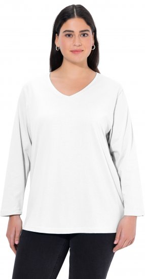 Ulla Popken Back To Basics V-Neck Relaxed Fit Cotton Tee Snow White - Тениски - 
