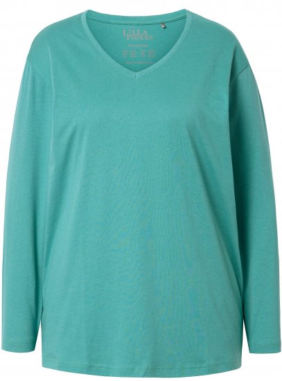Ulla Popken Back To Basics V-Neck Relaxed Fit Cotton Tee Green - Тениски - 