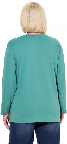 Ulla Popken Back To Basics V-Neck Relaxed Fit Cotton Tee Green - Тениски - 