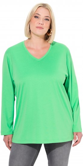 Ulla Popken Back To Basics V-Neck Relaxed Fit Cotton Tee Mint Green - Тениски - 