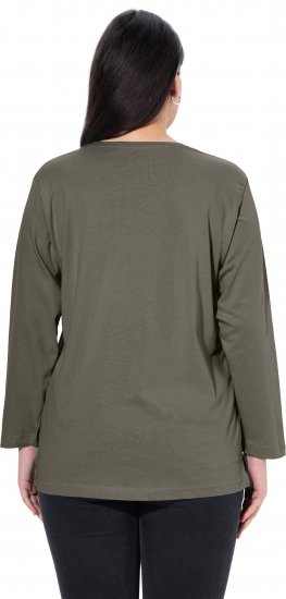 Ulla Popken Back To Basics V-Neck Relaxed Fit Cotton Tee Olive - Тениски - 
