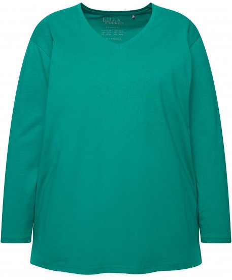 Ulla Popken Back To Basics V-Neck Relaxed Fit Cotton Tee Emerald Green - Тениски - 