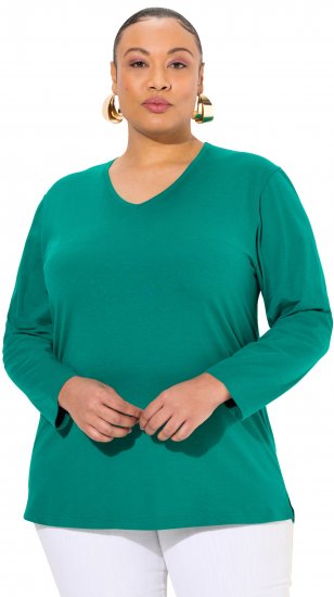 Ulla Popken Back To Basics V-Neck Relaxed Fit Cotton Tee Emerald Green - Тениски - 