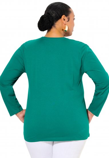 Ulla Popken Back To Basics V-Neck Relaxed Fit Cotton Tee Emerald Green - Тениски - 