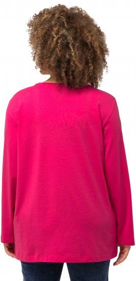 Ulla Popken Back To Basics V-Neck Relaxed Fit Cotton Tee Magenta Pink - Тениски - 