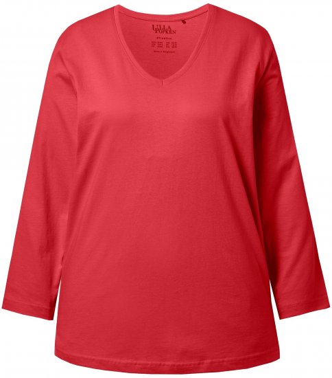 Ulla Popken Back To Basics V-Neck Relaxed Fit Cotton Tee Salsa Red - Тениски - 