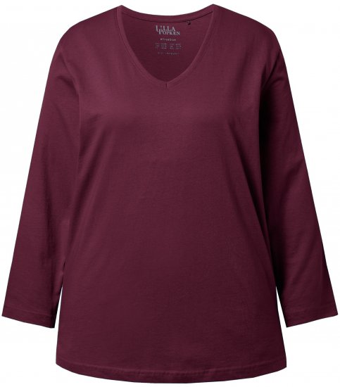 Ulla Popken Back To Basics V-Neck Relaxed Fit Cotton Tee Dark Berry - Тениски - 