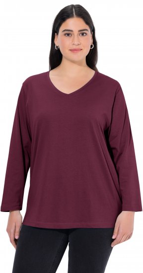 Ulla Popken Back To Basics V-Neck Relaxed Fit Cotton Tee Dark Berry - Тениски - 