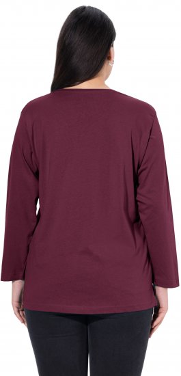 Ulla Popken Back To Basics V-Neck Relaxed Fit Cotton Tee Dark Berry - Тениски - 