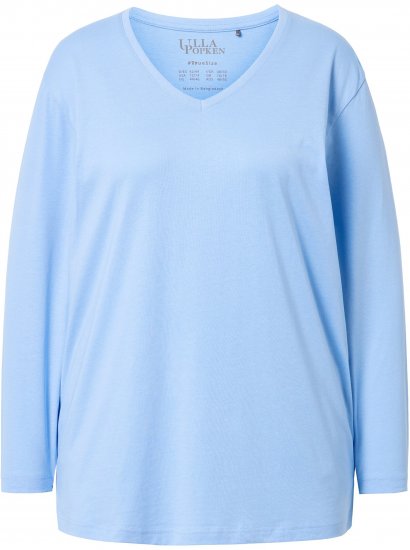 Ulla Popken Back To Basics V-Neck Relaxed Fit Cotton Tee Light Blue - Тениски - 