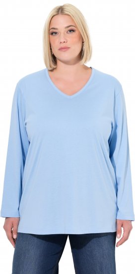 Ulla Popken Back To Basics V-Neck Relaxed Fit Cotton Tee Light Blue - Тениски - 