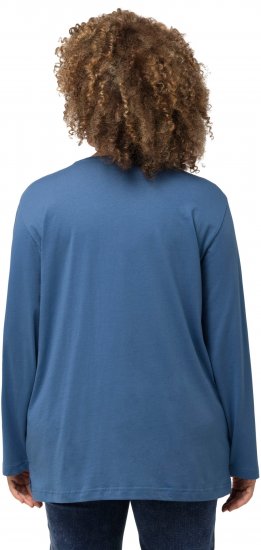 Ulla Popken Back To Basics V-Neck Relaxed Fit Cotton Tee Denim Blue - Тениски - 