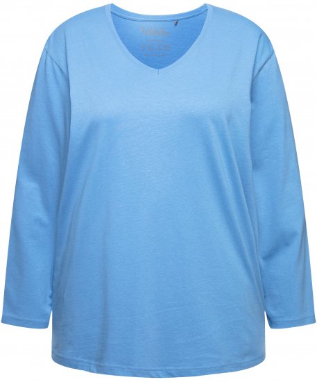 Ulla Popken Back To Basics V-Neck Relaxed Fit Cotton Tee Light Cornflower - Тениски - 