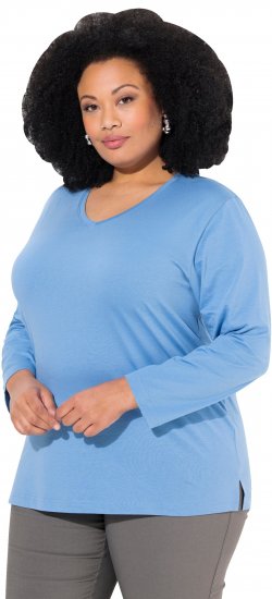 Ulla Popken Back To Basics V-Neck Relaxed Fit Cotton Tee Light Cornflower - Тениски - 