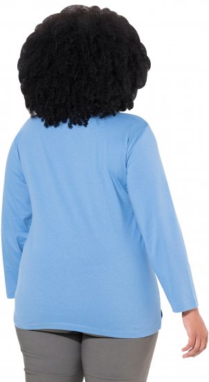 Ulla Popken Back To Basics V-Neck Relaxed Fit Cotton Tee Light Cornflower - Тениски - 