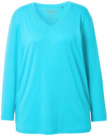 Ulla Popken Back To Basics V-Neck Relaxed Fit Cotton Tee Deep Aqua - Тениски - 