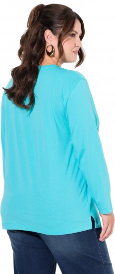 Ulla Popken Back To Basics V-Neck Relaxed Fit Cotton Tee Deep Aqua - Тениски - 