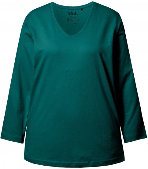 Ulla Popken Back To Basics V-Neck Relaxed Fit Cotton Tee Teal Green - Тениски - 