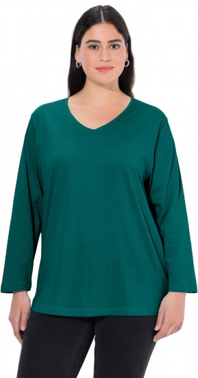Ulla Popken Back To Basics V-Neck Relaxed Fit Cotton Tee Teal Green - Тениски - 