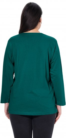Ulla Popken Back To Basics V-Neck Relaxed Fit Cotton Tee Teal Green - Тениски - 