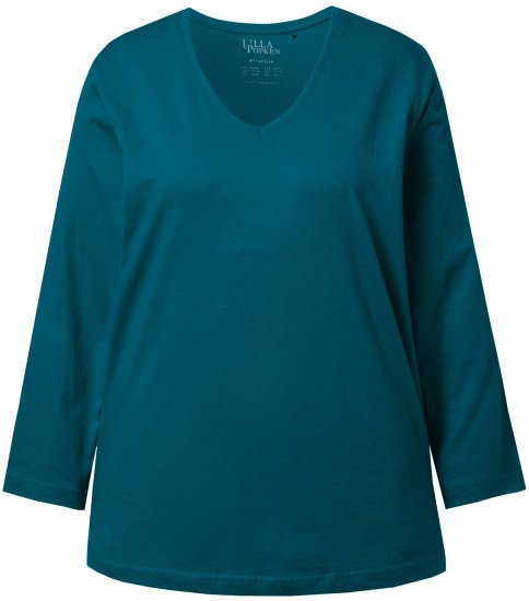 Ulla Popken Back To Basics V-Neck Relaxed Fit Cotton Tee Cerulean - Тениски - 