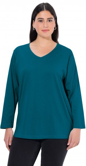 Ulla Popken Back To Basics V-Neck Relaxed Fit Cotton Tee Cerulean - Тениски - 