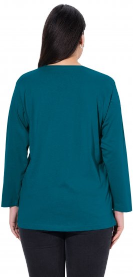 Ulla Popken Back To Basics V-Neck Relaxed Fit Cotton Tee Cerulean - Тениски - 