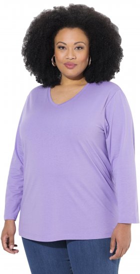 Ulla Popken Back To Basics V-Neck Relaxed Fit Cotton Tee Pale Lilac - Тениски - 