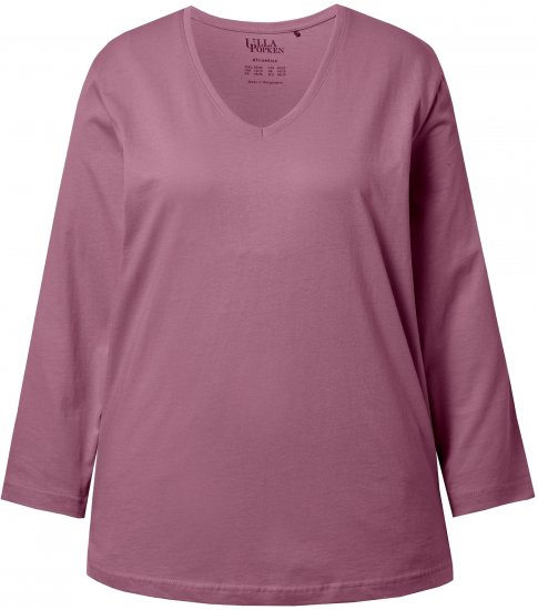 Ulla Popken Back To Basics V-Neck Relaxed Fit Cotton Tee Dark Rose - Тениски - 