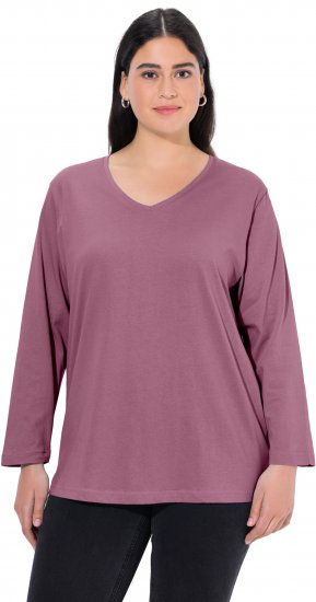 Ulla Popken Back To Basics V-Neck Relaxed Fit Cotton Tee Dark Rose - Тениски - 