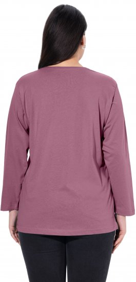 Ulla Popken Back To Basics V-Neck Relaxed Fit Cotton Tee Dark Rose - Тениски - 