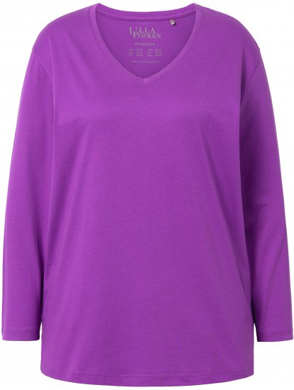 Ulla Popken Back To Basics V-Neck Relaxed Fit Cotton Tee Purple - Тениски - 