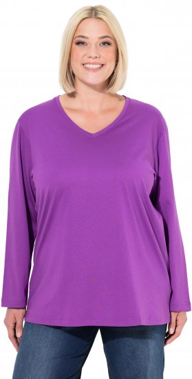 Ulla Popken Back To Basics V-Neck Relaxed Fit Cotton Tee Purple - Тениски - 