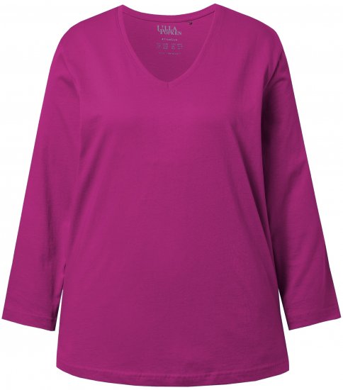 Ulla Popken Back To Basics V-Neck Relaxed Fit Cotton Tee Berry - Тениски - 