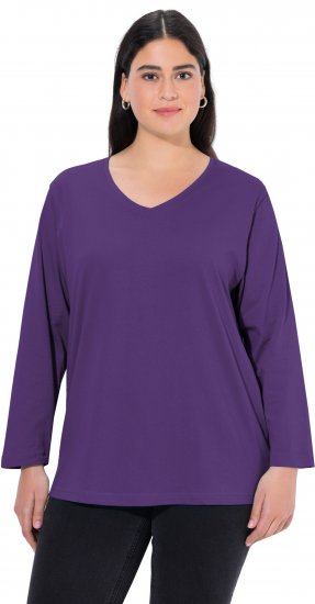 Ulla Popken Back To Basics V-Neck Relaxed Fit Cotton Tee Deep Violet - Тениски - 