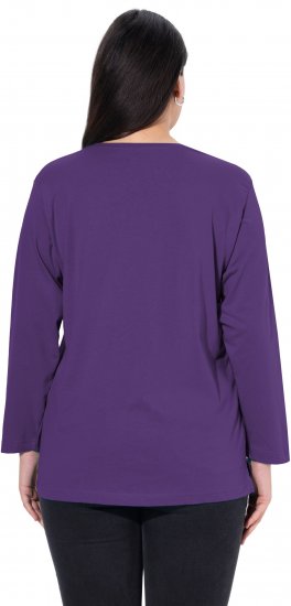 Ulla Popken Back To Basics V-Neck Relaxed Fit Cotton Tee Deep Violet - Тениски - 