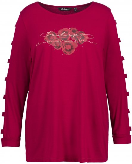 Ulla Popken Rhinestone Accent Statement Cutout Sleeve Stretch Knit Top Wine Red - Печатни тениски за жени - 