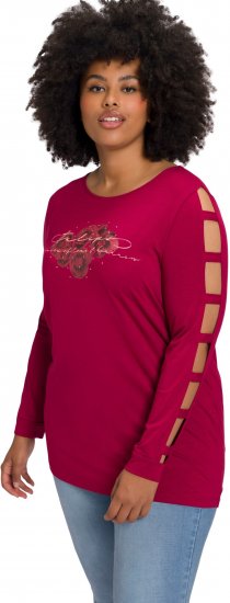 Ulla Popken Rhinestone Accent Statement Cutout Sleeve Stretch Knit Top Wine Red - Печатни тениски за жени - 