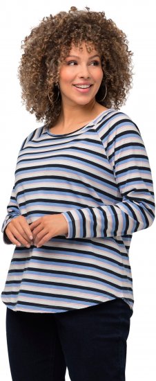 Ulla Popken Striped A-Line Long Sleeve Tee Navy Blue - Печатни тениски за жени - 
