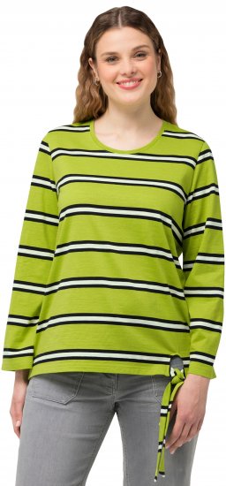 Ulla Popken Striped Hem Long Sleeve Tee Apple Green - Печатни тениски за жени - 