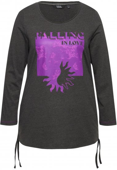 Ulla Popken Tie Hem Long Sleeve Graphic Tee Charcoal Grey Melange - Печатни тениски за жени - 