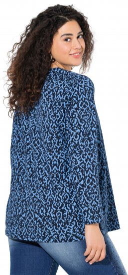 Ulla Popken Geometric Print 3/4 Sleeve Pleated Tee Navy Blue - Печатни тениски за жени - 
