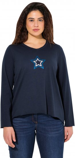 Ulla Popken Star Long Sleeve Graphic Tee Navy Blue - Печатни тениски за жени - 