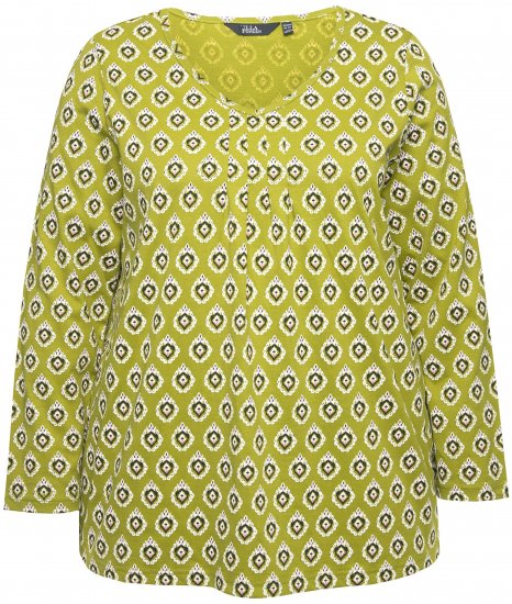 Ulla Popken Allover Graphic Long Sleeve Tee Avocado Green - Печатни тениски за жени - 